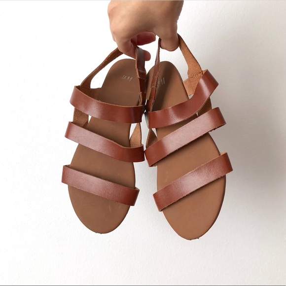 Strappy Tan Cognac Leather Sandals with Back Strap - Picture 1 of 5